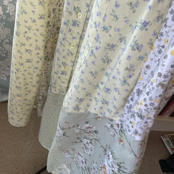 Handmade yellow and green patchwork Cottagecore cotton dress - Picture 5 of 12